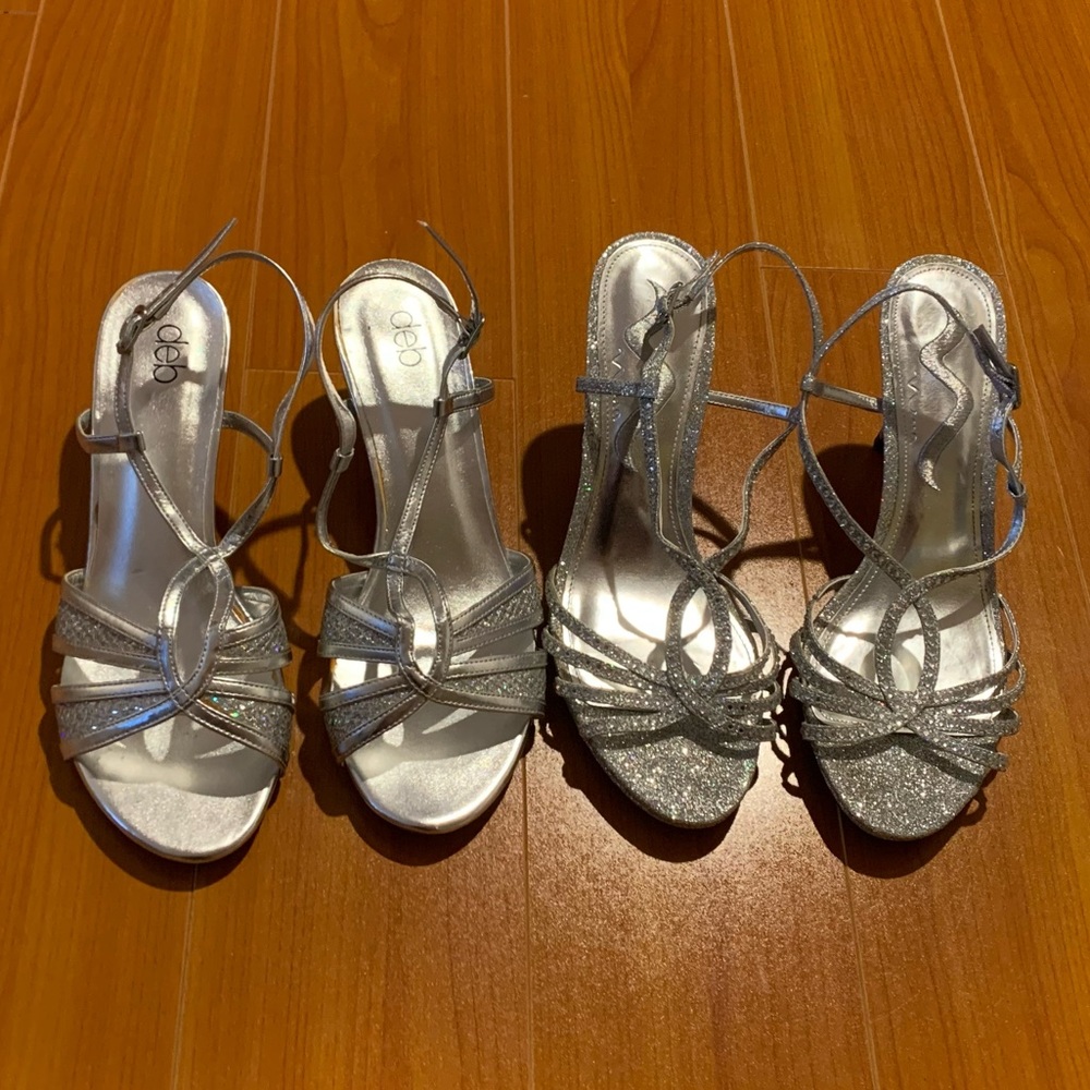 [SOLD] Silver sparkly slingback heels! deb and Nina
